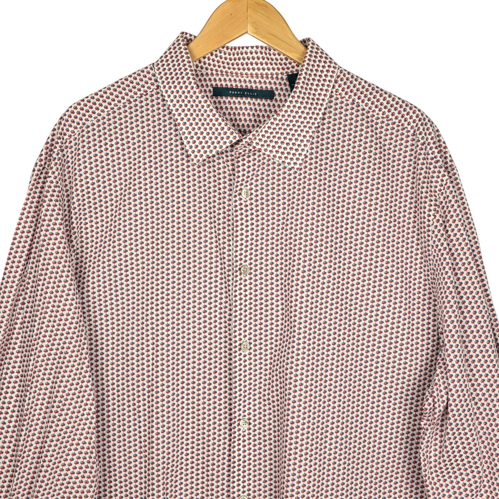 Perry Ellis Mens Button Down Shirt 2X Geometric Print 100% Cotton Casual Comfort - Picture 3 of 12